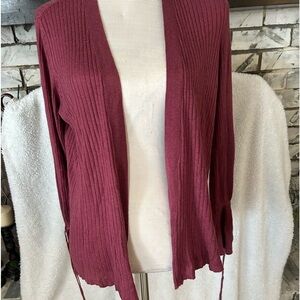 Lauren Conrad open front cardigan sweater with sleeve ties burgandy size L 133